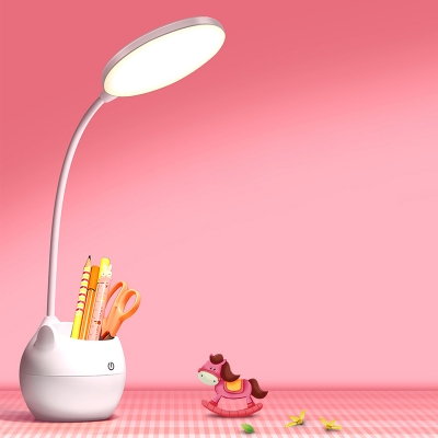 LED Nursery Reading Book Light Modern White Study Lamp with Stripes/Oval Plastic Shade and Pen Container