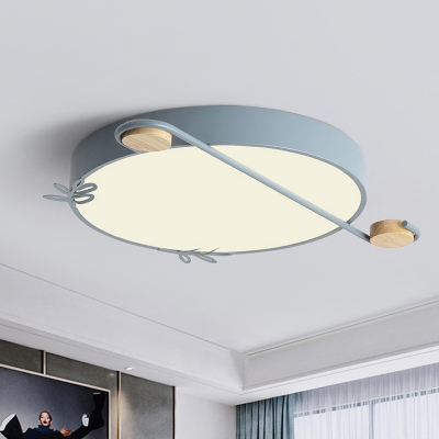 Minimalist Ring Ceiling Mounted Light LED Flush Mount Lighting with Wood Decor in Black/Grey/White