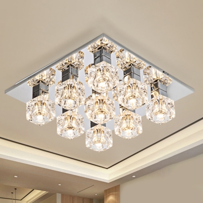 Modern Square Flush Mount 9 Bulbs Clear, Ceiling Mounted Lights For Living Room