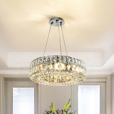 Modernist Hoop Pendulum Light 8-Light Faceted Crystal Block Ceiling Chandelier in Chrome