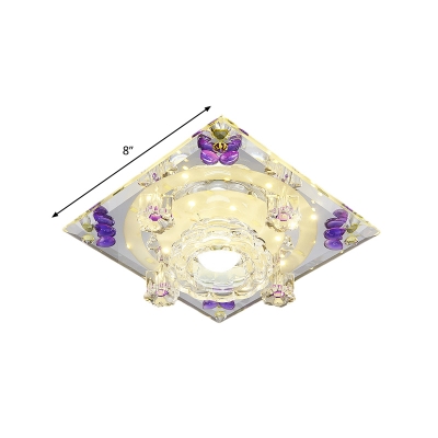 Modernist Square Ceiling Flush Mount Clear and Amber/Purple Crystal LED Flushmount Lighting