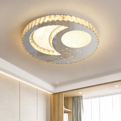 Moon/Star Crystal Ceiling Lamp Simple LED Bedroom Flush Mount Lighting Fixture in Nickel