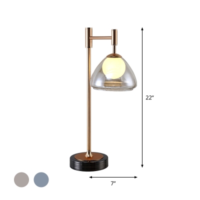 Orb Milky Glass Night Light Postmodernism Single Brass Table Lighting with Exterior Triangle Smoke/Cognac Glass Shade