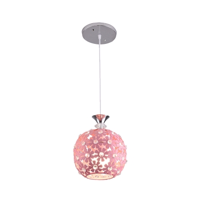 Pink Sphere Down Lighting Simple Clear Crystal 1 Light Restaurant Pendant Ceiling Light