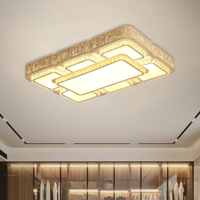 Rectangle Acrylic Ceiling Lighting Simplicity Living Room Crystal LED Flushmount in White