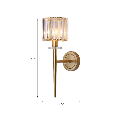 Torch-Like Crystal Wall Light Contemporary 1 Bulb Bedroom Sconce Lighting with Stick Stem in Gold