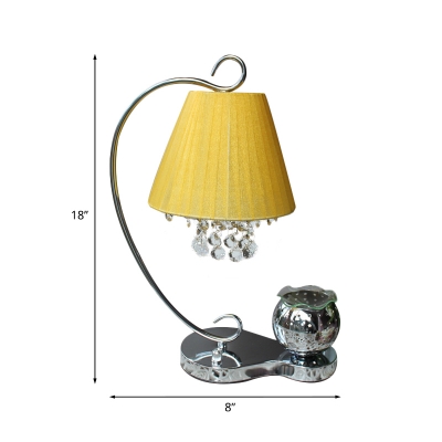 Traditional Conical Table Light LED Fabric Night Lamp in Yellow with Crystal Ball and Aromatherapy Glass Dish