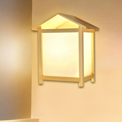 White House Flush Mount Wall Sconce Nordic 1-Light Wood Wall Mounted Fixture for Bedroom