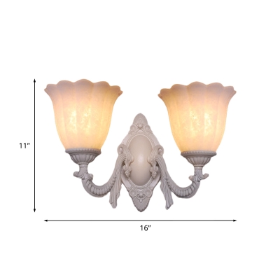 1/2-Head Sconce Light Fixture Vintage Floral White Glass Wall Lighting for Living Room