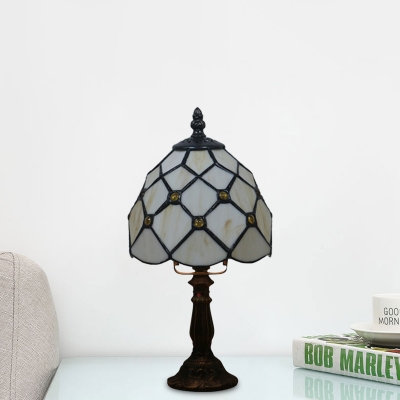 1-Bulb Dotted/Beaded Nightstand Lighting Mediterranean Bronze Finish Beige/Red-Green-Pink Cut Glass Night Lamp