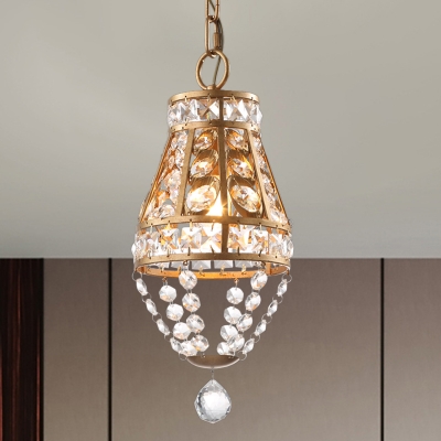 

1 Bulb Elliptical Mini Pendulum Light Rustic Gold Crystal Pendant Lighting Fixture, HL630225