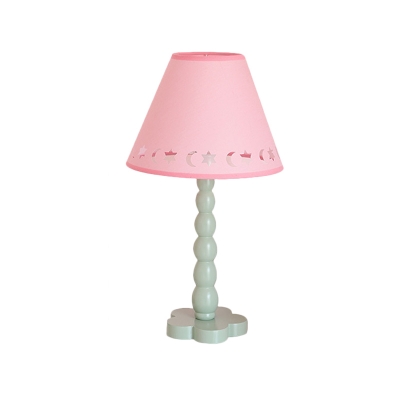 1 Head Deep Cone Table Light Korean Garden Pink-White/Pink/White-Pink Fabric Night Lamp with Cutouts Moon and Star Edge