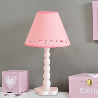 1 Head Deep Cone Table Light Korean Garden Pink-White/Pink/White-Pink Fabric Night Lamp with Cutouts Moon and Star Edge