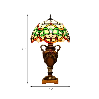1-Light Ribbon/Lotus Night Light Tiffany Style Yellow/Green Handcrafted Glass Table Lamp for Hotel