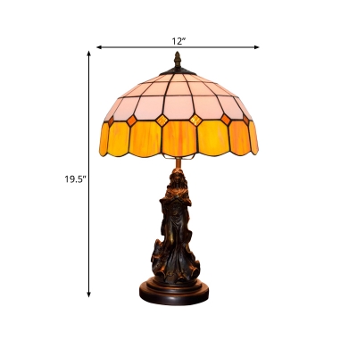 1 Light Table Light Tiffany Style Grid Patterned Orange and White Glass Nightstand Lamp with Goddess Design