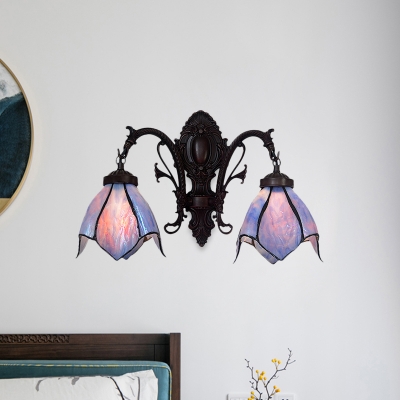 2 Lights Ruffle Wall Lighting Ideas Tiffany Pink/White/Pink-Blue Sconce Light Fixture for Living Room