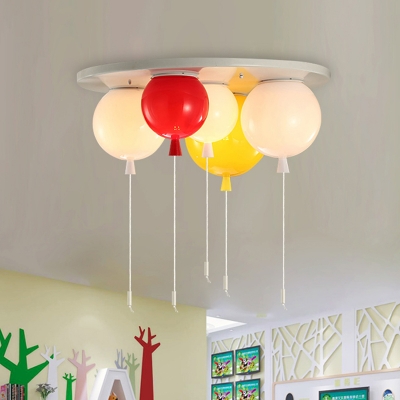 3/5 Lights Kids Bedroom Flushmount Cartoon White Flush Mount Fixture with Balloon Acrylic Shade