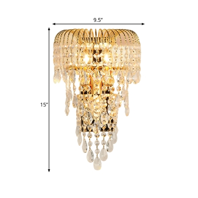 3 Heads Cascade Sconce Light Fixture Traditional Gold Beveled K9 Crystal Wall Lighting