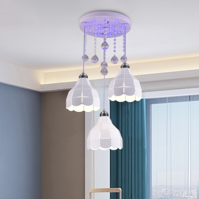 3 Lights Cluster Pendant Lighting Modern Flower Crystal Ball Suspension Lamp in White