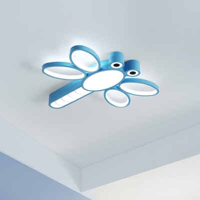 Acrylic Dragonfly Flush Mount Spotlight Kids Pink/Blue LED Ceiling Light Fixture in Warm/White Light