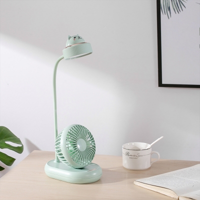Animal Plastic Reading Book Light Cartoon White/Pink/Green LED Study Lamp with Adjustable Fan Design