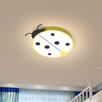 Beetle Kids Bedroom Flush Mount Light Metal Cartoon LED Ceiling Lighting in Yellow/Rose Red