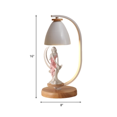 Bell Shape Bedside Night Table Lamp Iron 1 Head Nordic Nightstand Light with Beauty Statue in Black/White