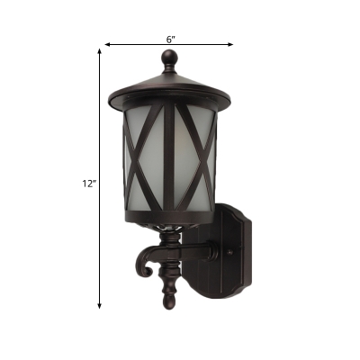 Black 1-Bulb Sconce Light Fixture Rural White Glass Lantern Wall Lighting for Yard