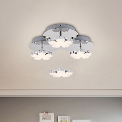 Blossom Inlaid Crystal Semi Flush Mount Modern 3 Heads Bedroom LED Close to Ceiling Light in Chrome
