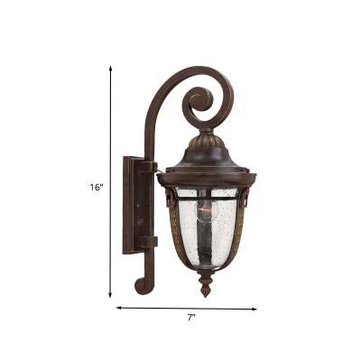 Bronze 1 Head Wall Mounted Lamp Cottage Clear Seeded Glass Urn-Shaped Sconce Light with Swirl Arm