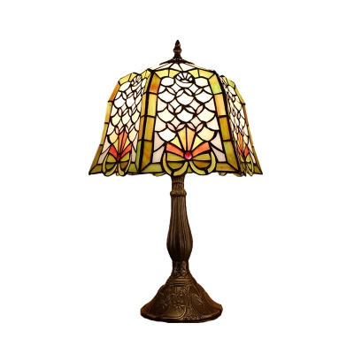 Bucket Stained Glass Night Lighting Mediterranean 1 Light Bronze Fishscale Patterned Table Lamp for Bedroom