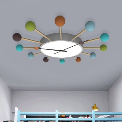 Burst Design Clock Ceiling Flush Kids Acrylic 1 Head Grey Flush Mounted Lamp for Bedroom
