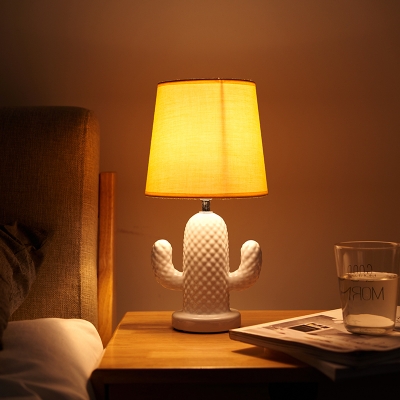 Cactus Bedroom Night Stand Lamp Ceramic Single Nordic Table Light with Cone Shade in Yellow
