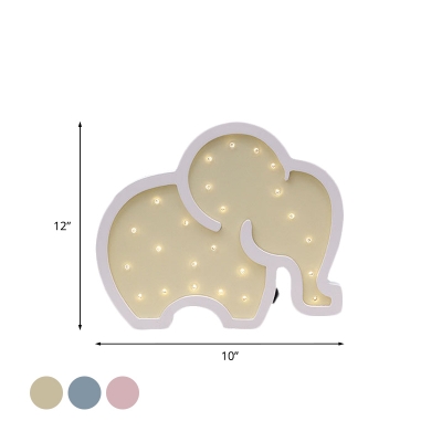 Cartoon Elephant Small Wall Light Kit Wood Baby Room LED Nightstand Lamp in Pink/Blue/Yellow