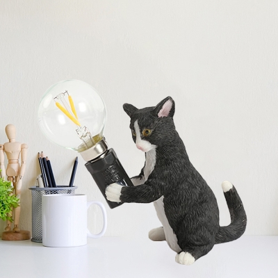 Ceramics Cat Shaped Night Table Light Cartoon 1 Bulb Black/Yellow/Blue Finish Night Lamp for Bedside