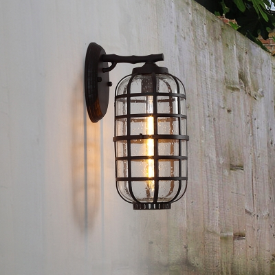 Coffee/Black Lantern Sconce Light Rural Bubble Glass 1 Light Courtyard Wall Lighting Fixture