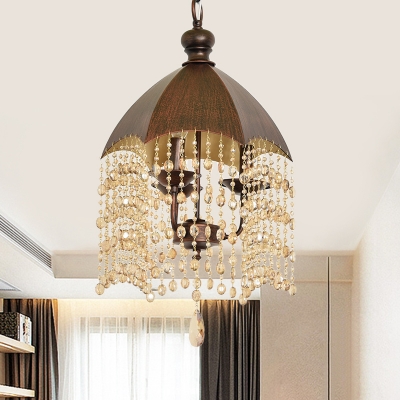 

Coffee Umbrella Ceiling Pendant Light Rustic Iron 3/4-Light Restaurant Chandelier with Cascade Crystal Drape, HL624723