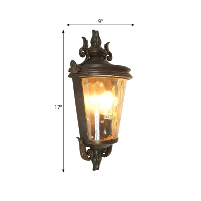 Cone Dimple Glass Wall Light Rural 1 Bulb Courtyard Wall Sconce Lighting in Brown and Black