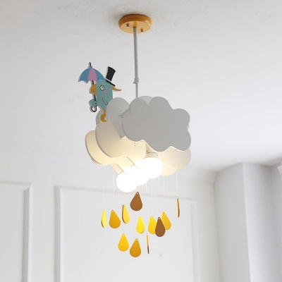 Creative Raining Wood Pendant Light 1 Head Ceiling Suspension Lamp in White-Yellow