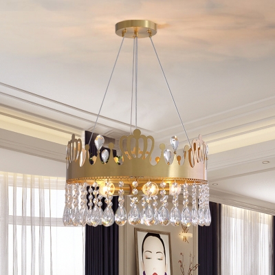 Crown Bedroom Chandelier Light Modernism Clear Crystal 5 Heads Gold Suspension Lighting