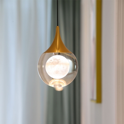 Crystal Ball Small Drop Pendant Simple 1-Light Bedside Suspension Lighting in Gold
