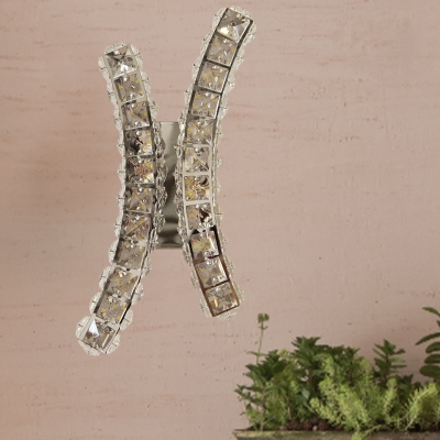 Crystal Embedded X Shape Wall Light Minimalist Living Room LED Sconce Lighting in Chrome