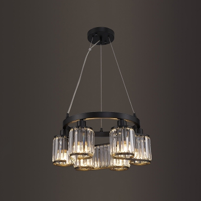Crystal Prism Scroll Pendant Chandelier Modernism 6/8-Bulb Bedroom Suspension Light in Black