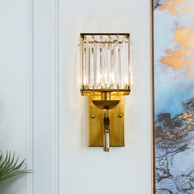 Cuboid Bedside Wall Lamp Kit Minimalist Crystal 1 Head Brass Finish Sconce Light