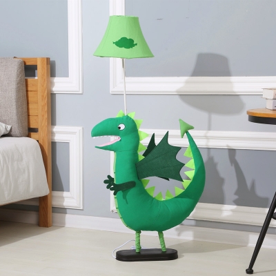 Dinosaur Fabric Standing Floor Light Cartoon 1-Bulb Green Stand Up Lamp for Kids Bedroom