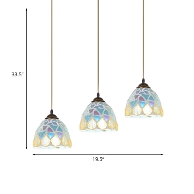 Dome Shade Multi Ceiling Light Baroque Cut Glass 3-Light Bronze Drop Pendant for Dining Room