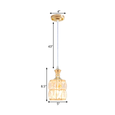 Drum Shade Hanging Light Kit Modern Style Crystal Block 1 Light Gold Drop Pendant for Kitchen
