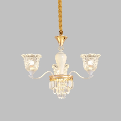 Flower Clear Glass Hanging Chandelier 3/6 Lights Hotel Ceiling Suspension Lamp in Gold with Crystal Accent