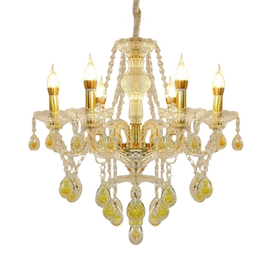 Gold 6 Bulbs Chandelier Lighting Modernism Crystal Candlestick Hanging Light Fixture