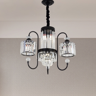 Gooseneck Dining Table Suspension Lamp Modern Crystal 5/8-Head Black Hanging Chandelier